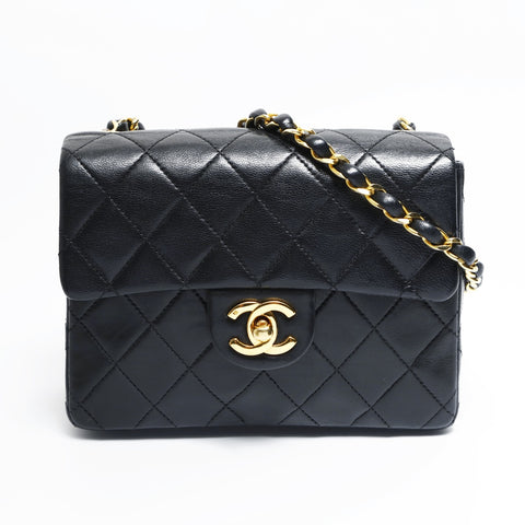 CHANEL 0 series 1986-1988 Mini Matelasse Classic Flap Square Lambskin Shoulder Bag black WS23501