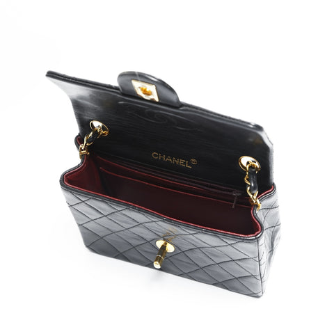 CHANEL 0 series 1986-1988 Mini Matelasse Classic Flap Square Lambskin Shoulder Bag black WS23501