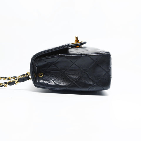 CHANEL 0 series 1986-1988 Mini Matelasse Classic Flap Square Lambskin Shoulder Bag black WS23501