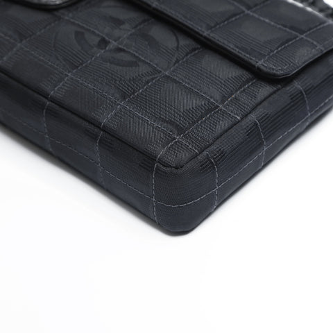 CHANEL No. 6 2000-2002 New Travel Line Chocolate Bar Nylon Canvas Shoulder Bag black WS23502