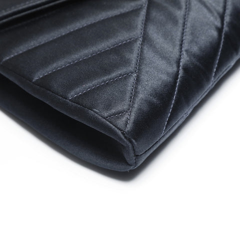 CHANEL No. 2 1991-1994 Satin COCO Mark Chevron Rhinestone Shoulder Bag black WS23504