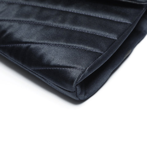 CHANEL No. 2 1991-1994 Satin COCO Mark Chevron Rhinestone Shoulder Bag black WS23504