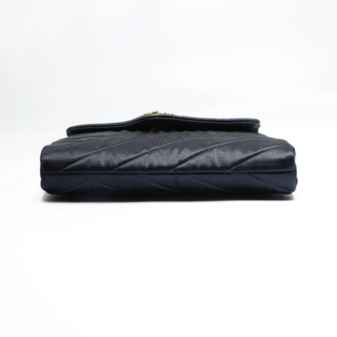 CHANEL No. 2 1991-1994 Satin COCO Mark Chevron Rhinestone Shoulder Bag black WS23504