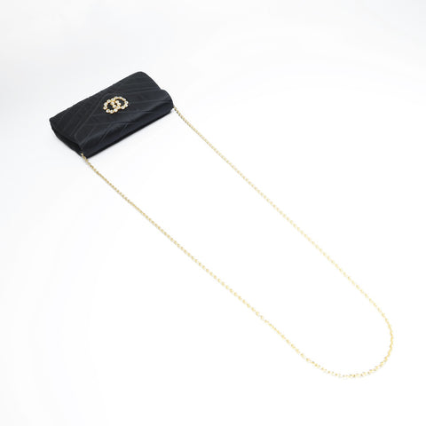 CHANEL No. 2 1991-1994 Satin COCO Mark Chevron Rhinestone Shoulder Bag black WS23504