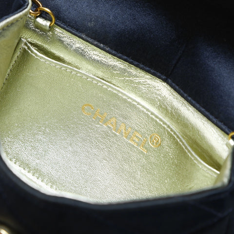 CHANEL No. 2 1991-1994 Satin COCO Mark Chevron Rhinestone Shoulder Bag black WS23504