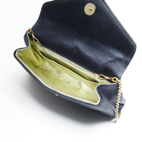 CHANEL No. 2 1991-1994 Satin COCO Mark Chevron Rhinestone Shoulder Bag black WS23504