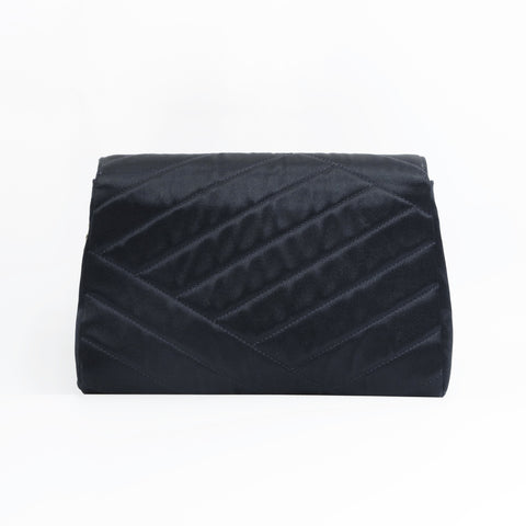 CHANEL No. 2 1991-1994 Satin COCO Mark Chevron Rhinestone Shoulder Bag black WS23504