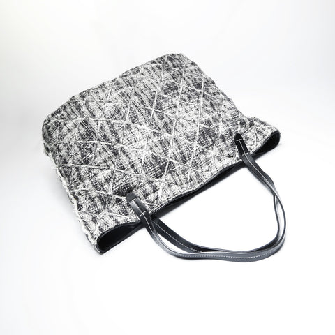 CHANEL wool tweed Tote Bag Black White WS23505