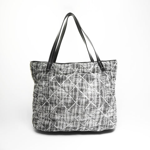 CHANEL wool tweed Tote Bag Black White WS23505