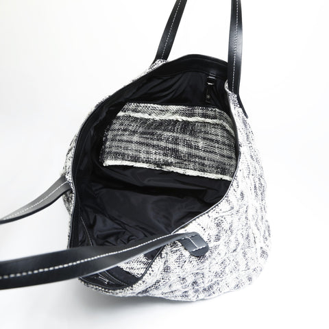 CHANEL wool tweed Tote Bag Black White WS23505