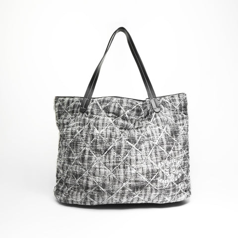 CHANEL wool tweed Tote Bag Black White WS23505