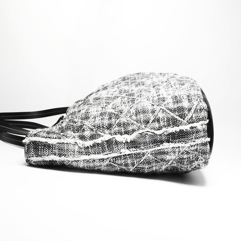 CHANEL wool tweed Tote Bag Black White WS23505