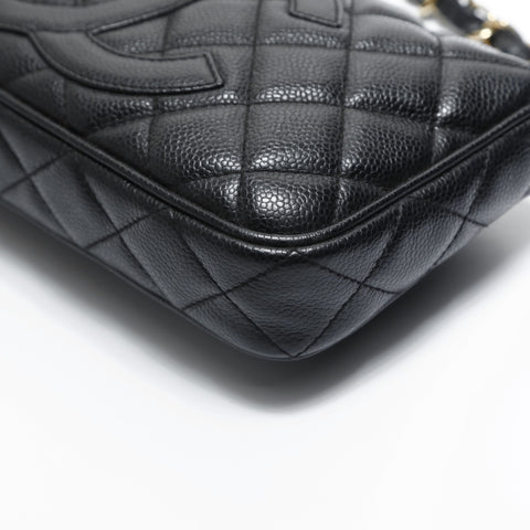 CHANEL No. 7 2002-2003 Caviar COCO Mark Half Moon Matelasse Shoulder Bag black WS23506