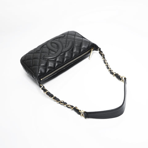 CHANEL No. 7 2002-2003 Caviar COCO Mark Half Moon Matelasse Shoulder Bag black WS23506