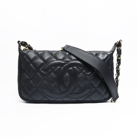 CHANEL No. 7 2002-2003 Caviar COCO Mark Half Moon Matelasse Shoulder Bag black WS23506