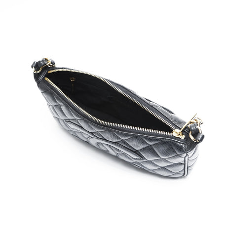 CHANEL No. 7 2002-2003 Caviar COCO Mark Half Moon Matelasse Shoulder Bag black WS23506