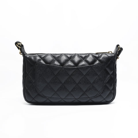 CHANEL No. 7 2002-2003 Caviar COCO Mark Half Moon Matelasse Shoulder Bag black WS23506