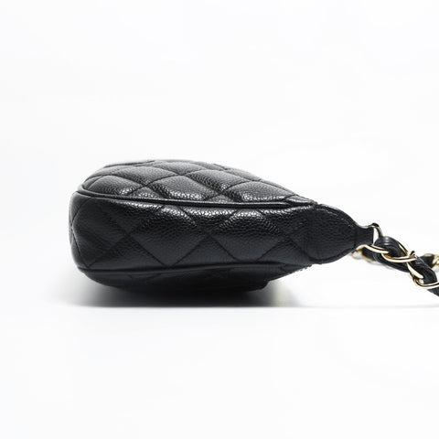 CHANEL No. 7 2002-2003 Caviar COCO Mark Half Moon Matelasse Shoulder Bag black WS23506