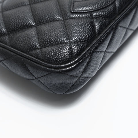 CHANEL No. 7 2002-2003 Caviar COCO Mark Half Moon Matelasse Shoulder Bag black WS23506