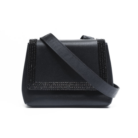 CHANEL No. 5 1997-1999 Satin Beaded Mini Shoulder Bag black WS23508