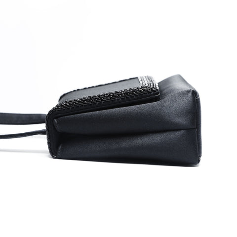 CHANEL No. 5 1997-1999 Satin Beaded Mini Shoulder Bag black WS23508