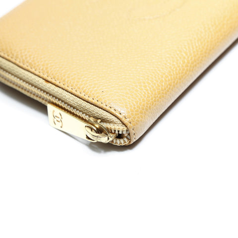 CHANEL No. 9 2004-2005 Caviar COCO Mark Round Zip Purse beige WS23509