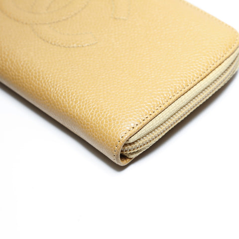 CHANEL No. 9 2004-2005 Caviar COCO Mark Round Zip Purse beige WS23509