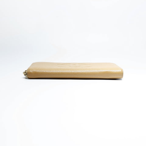 CHANEL No. 9 2004-2005 Caviar COCO Mark Round Zip Purse beige WS23509