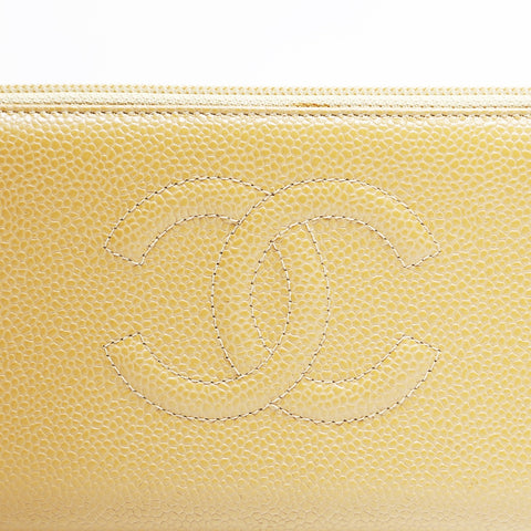 CHANEL No. 9 2004-2005 Caviar COCO Mark Round Zip Purse beige WS23509