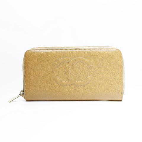 CHANEL No. 9 2004-2005 Caviar COCO Mark Round Zip Purse beige WS23509