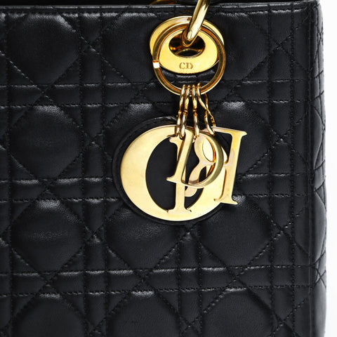 Christian Dior Lady Dior Cannage Medium 2-way Lambskin Bag Handbag black WS23512