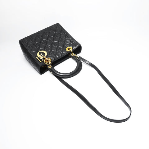 Christian Dior Lady Dior Cannage Medium 2-way Lambskin Bag Handbag black WS23512