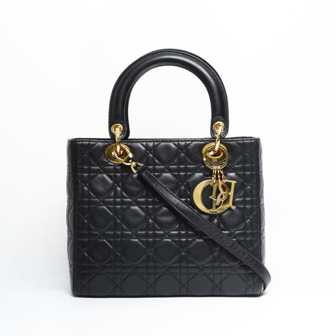 Christian Dior Lady Dior Cannage Medium 2-way Lambskin Bag Handbag black WS23512