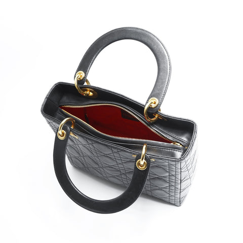 Christian Dior Lady Dior Cannage Medium 2-way Lambskin Bag Handbag black WS23512