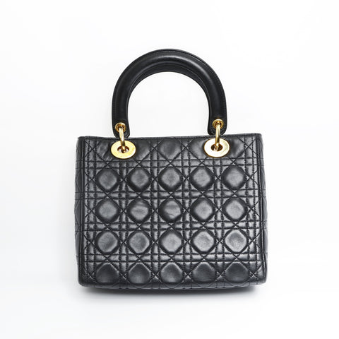 Christian Dior Lady Dior Cannage Medium 2-way Lambskin Bag Handbag black WS23512