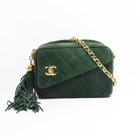 CHANEL Suede Matelasse Chain Tassel Shoulder Bag green WS23513