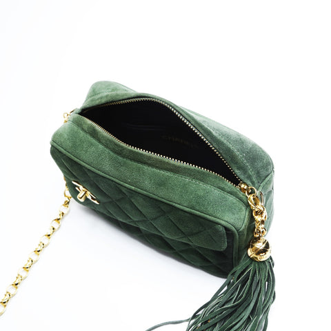 CHANEL Suede Matelasse Chain Tassel Shoulder Bag green WS23513