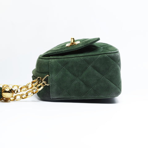 CHANEL Suede Matelasse Chain Tassel Shoulder Bag green WS23513