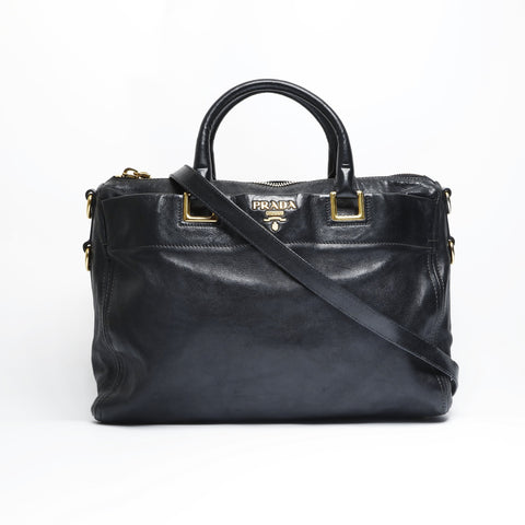 PRADA 2way leather Handbag black WS23515