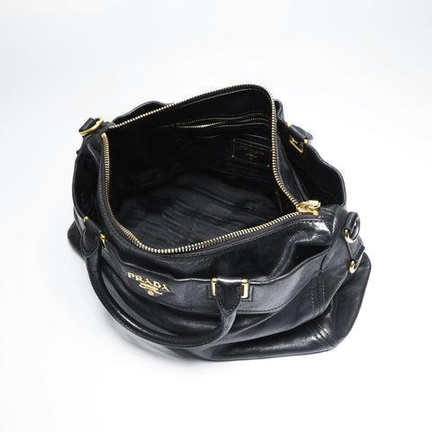 PRADA 2way leather Handbag black WS23515