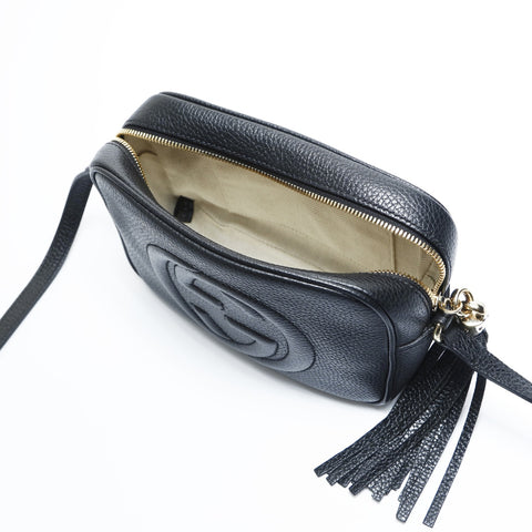 GUCCI Leather Soho Tassel Camera Bag Shoulder Bag black WS23526