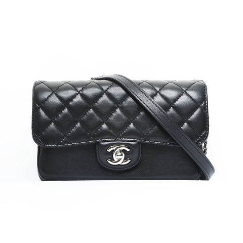 CHANEL No. 16 2012 Lambskin Chain Wallet Matelasse Shoulder Bag black WS23537
