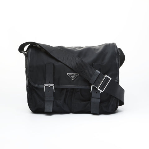 PRADA Nylon Triangle Logo Messenger Bag Shoulder Bag black WS23546