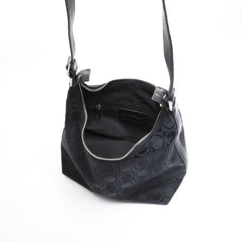 Salvatore Ferragamo Canvas Gancini Shoulder Bag black WS23549