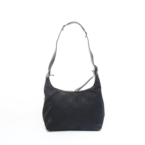 Salvatore Ferragamo Canvas Gancini Shoulder Bag black WS23549