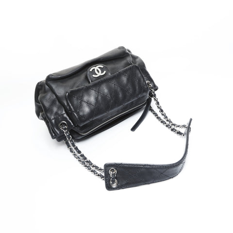 CHANEL 10 series 2005-2006 Lambskin Wild Stitch Chain Shoulder Bag black WS23551
