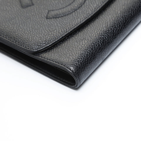 CHANEL No. 4 1996-1997 Caviar Skin COCO Mark Tri-fold wallet black WS23555