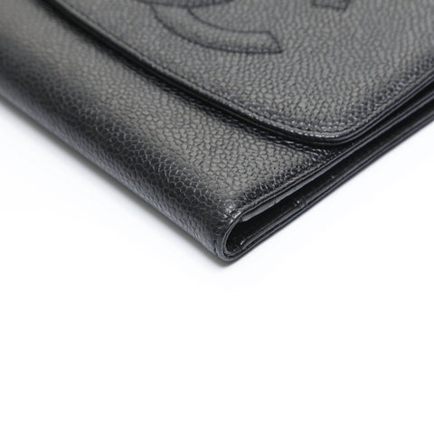 CHANEL No. 4 1996-1997 Caviar Skin COCO Mark Tri-fold wallet black WS23555