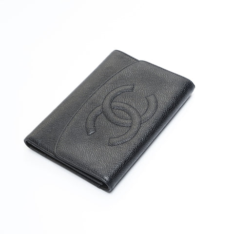 CHANEL No. 4 1996-1997 Caviar Skin COCO Mark Tri-fold wallet black WS23555