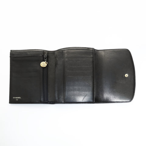 CHANEL No. 4 1996-1997 Caviar Skin COCO Mark Tri-fold wallet black WS23555